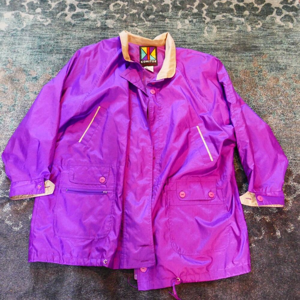 Womens Vintage Windbreaker Jacket 80s Size 22-24 Purple Komitor Hong Kong